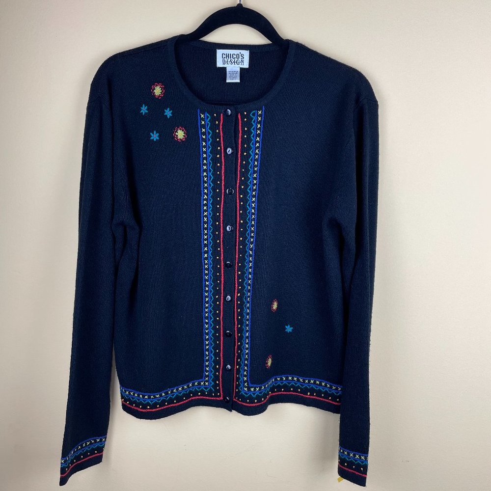 Vintage Chico's Design Cardigan Black Floral 2